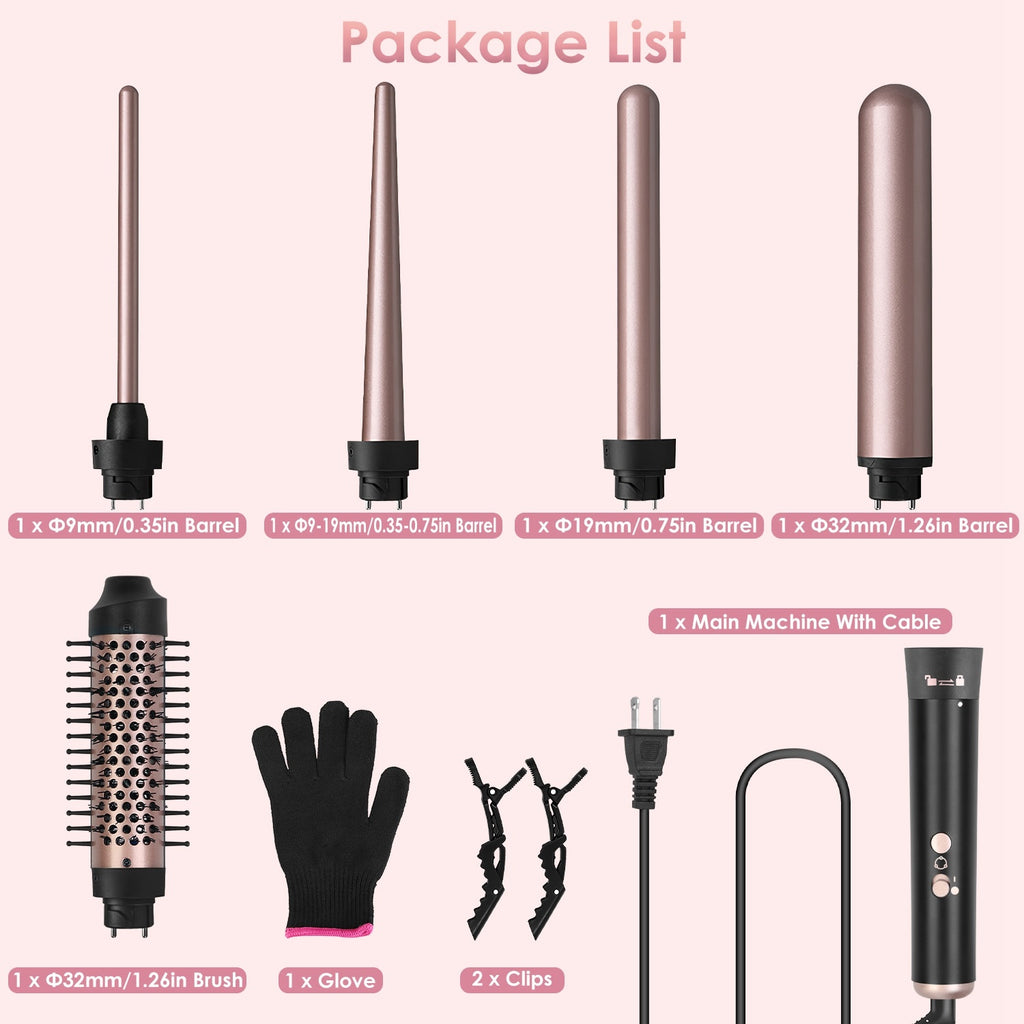 Professional Curling Iron Set – 5 Interchangeable Barrels