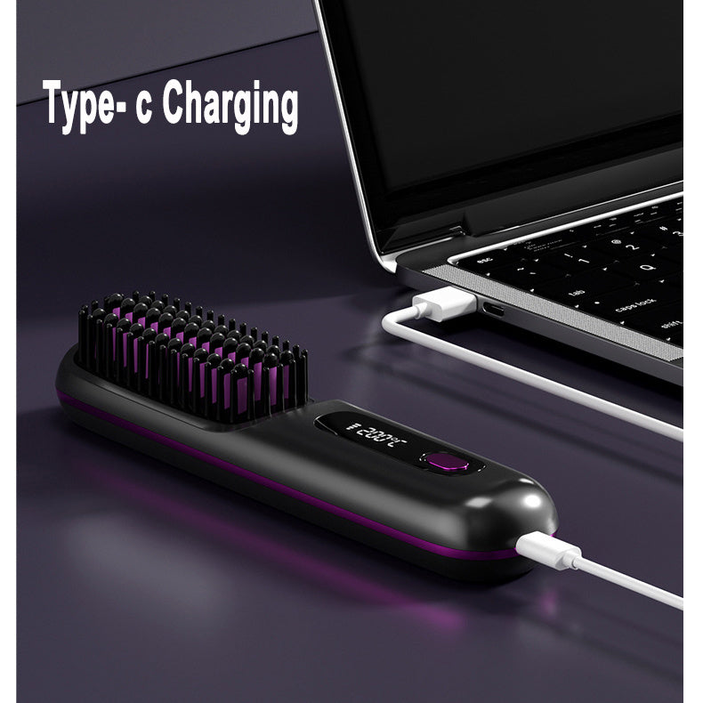 2‑in‑1 Wireless Hair Straightener Brush Fast Heating Curler