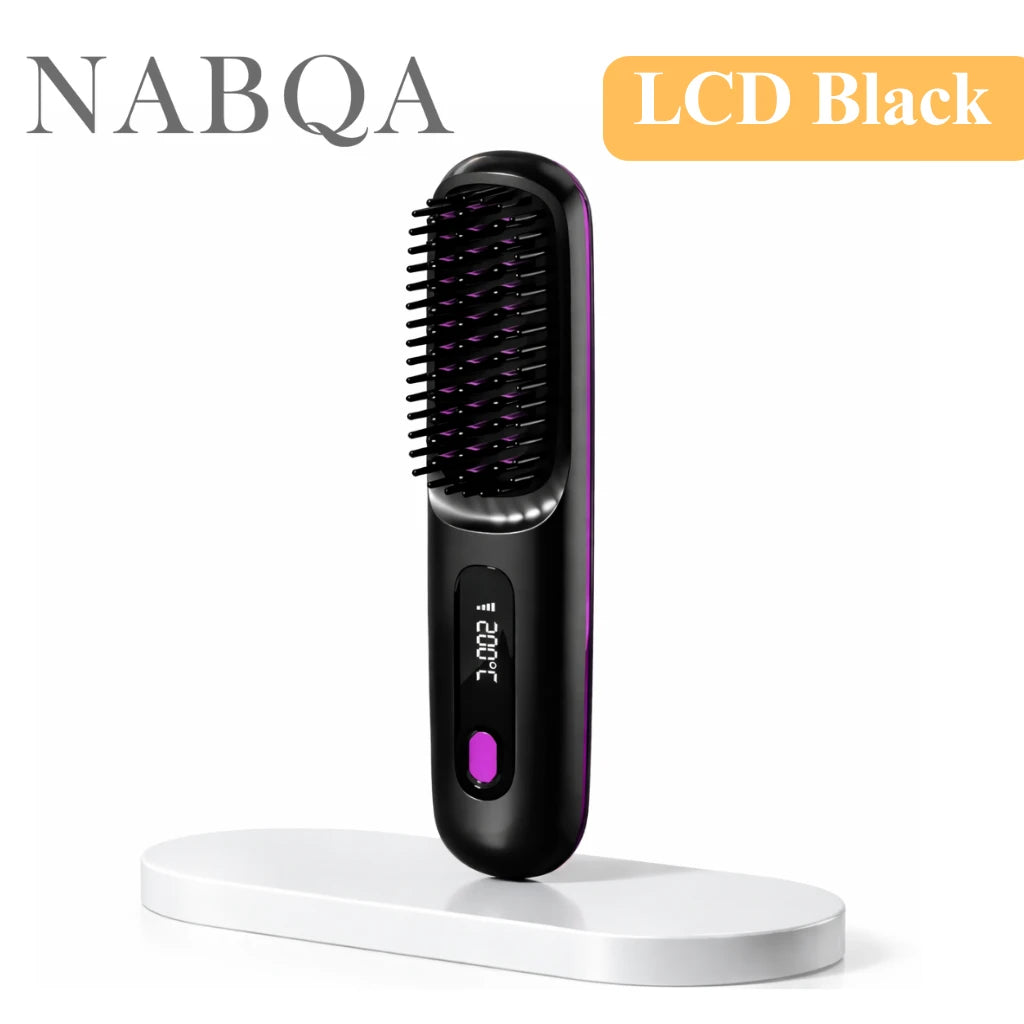 2‑in‑1 Wireless Hair Straightener Brush Fast Heating Curler