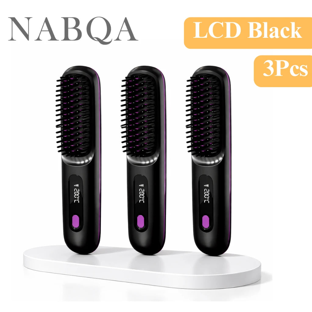 2‑in‑1 Wireless Hair Straightener Brush Fast Heating Curler