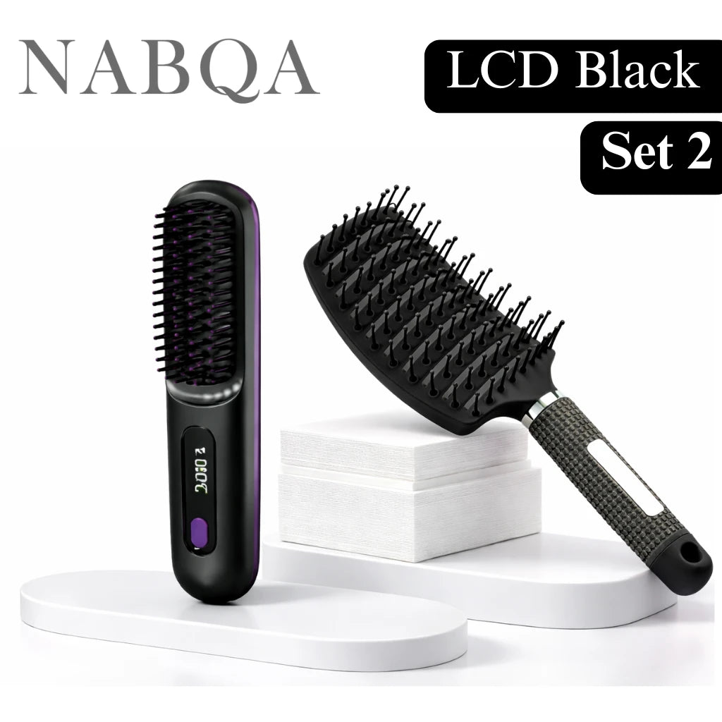 2‑in‑1 Wireless Hair Straightener Brush Fast Heating Curler