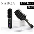 2‑in‑1 Wireless Hair Straightener Brush Fast Heating Curler