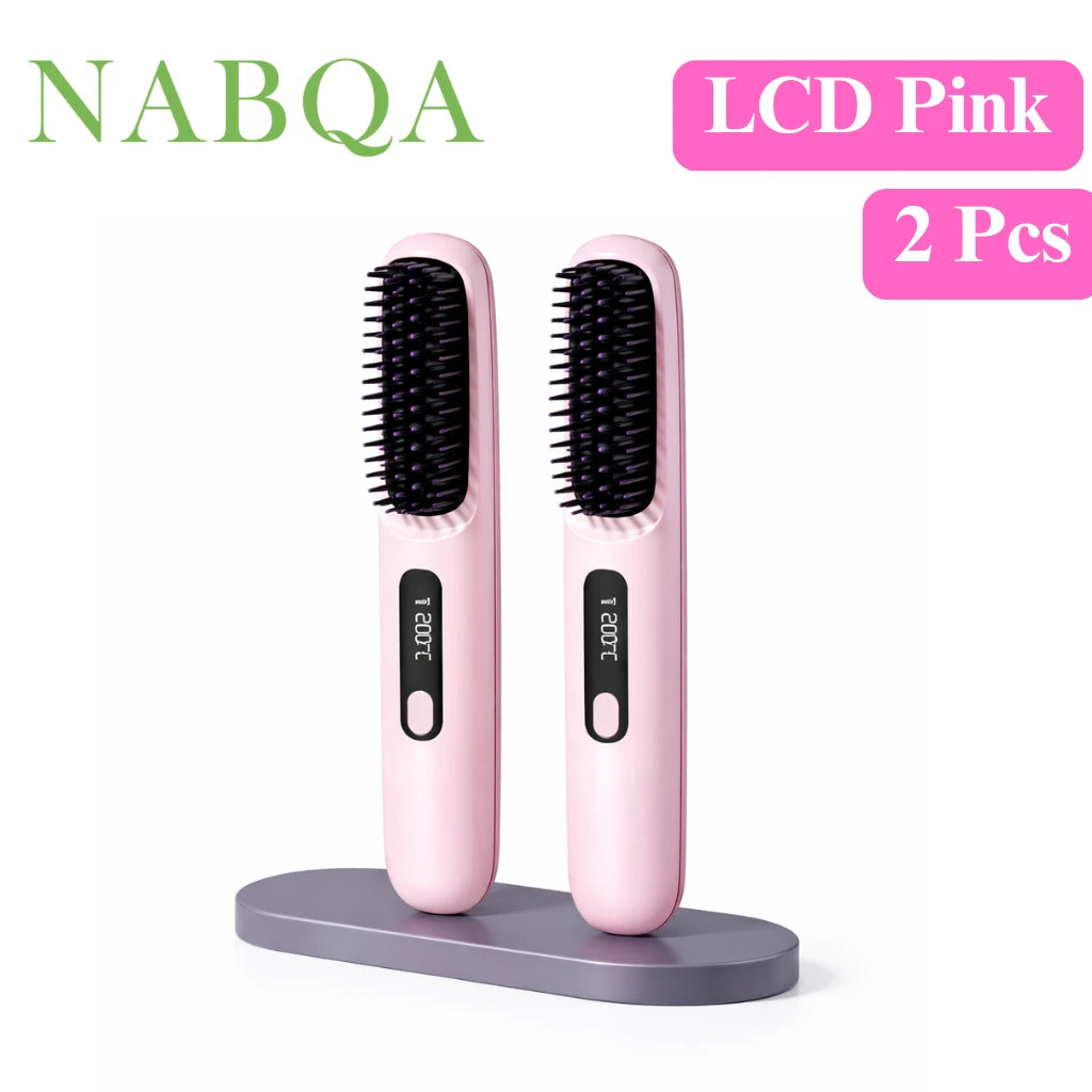 2 In 1 Straight Hair Comb Wireless Hair Straightener Brush Hair Fast Heating Portable Hot Curler USB Charging