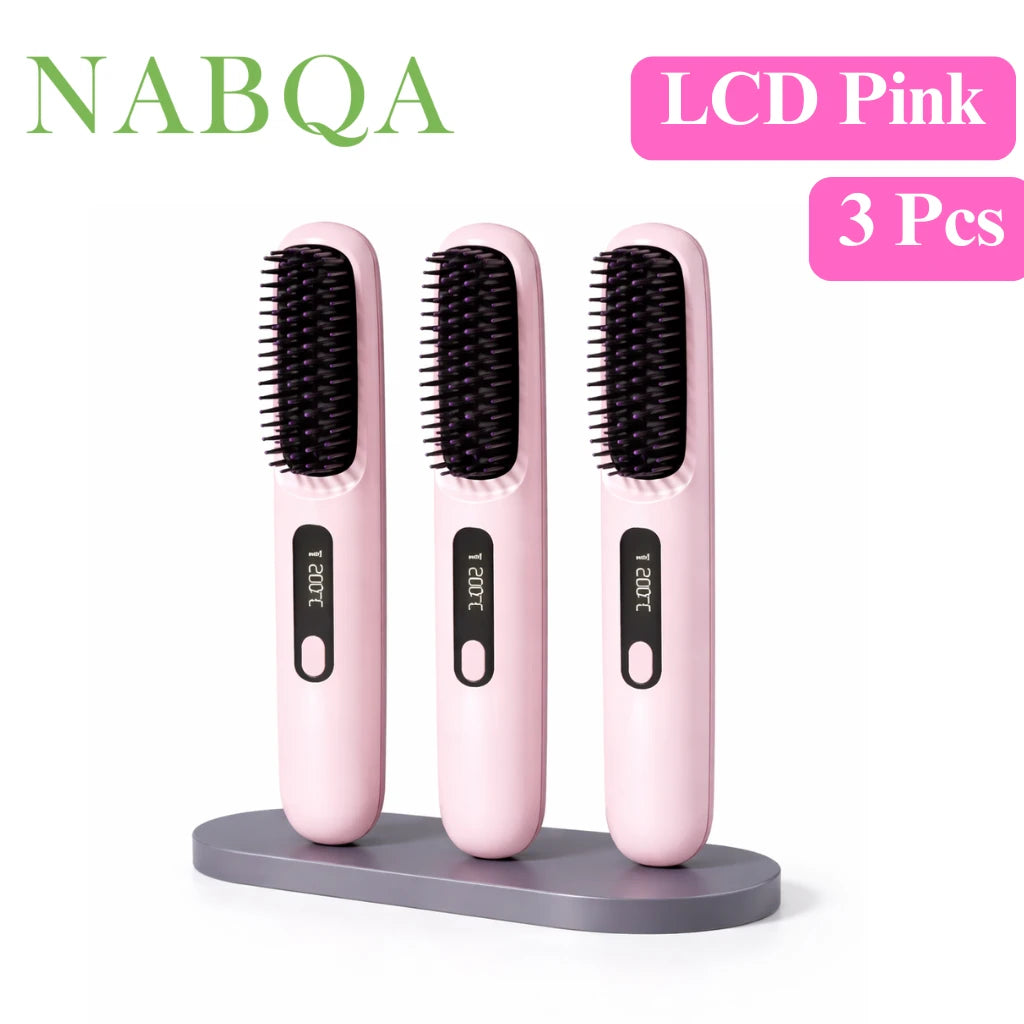 2‑in‑1 Wireless Hair Straightener Brush Fast Heating Curler