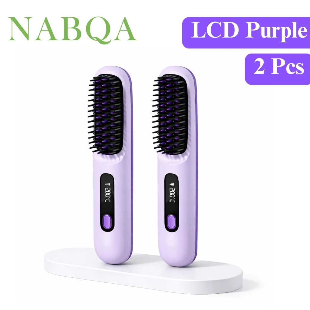 2‑in‑1 Wireless Hair Straightener Brush Fast Heating Curler
