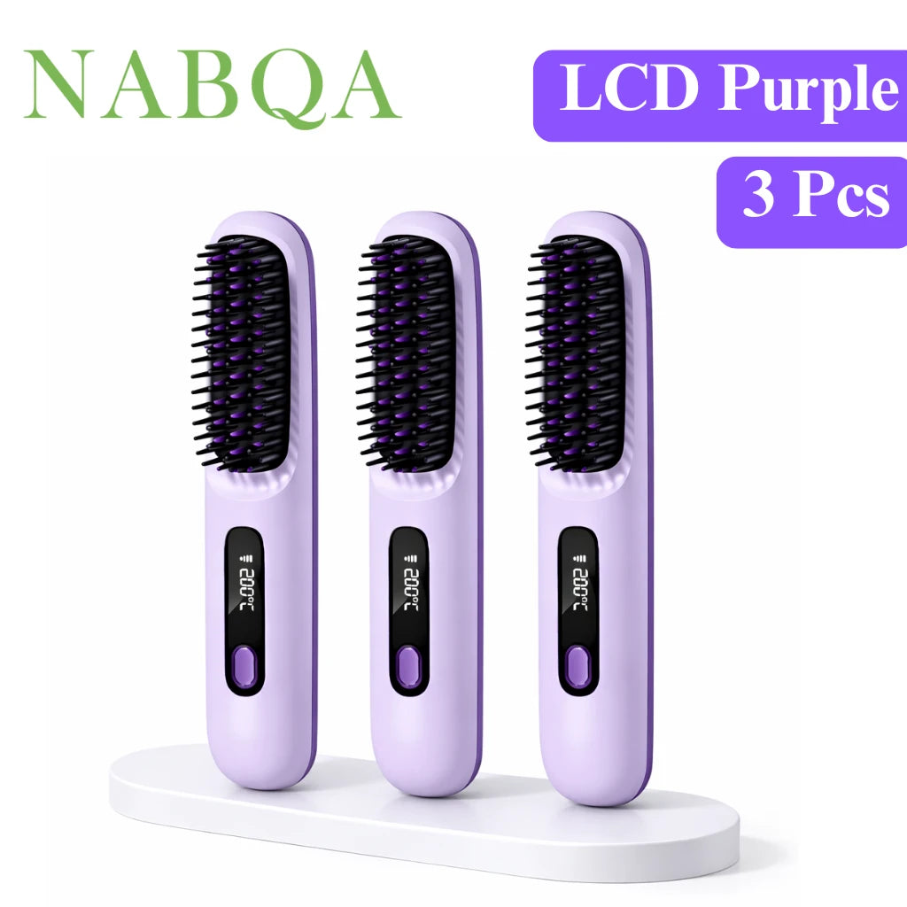 2‑in‑1 Wireless Hair Straightener Brush Fast Heating Curler