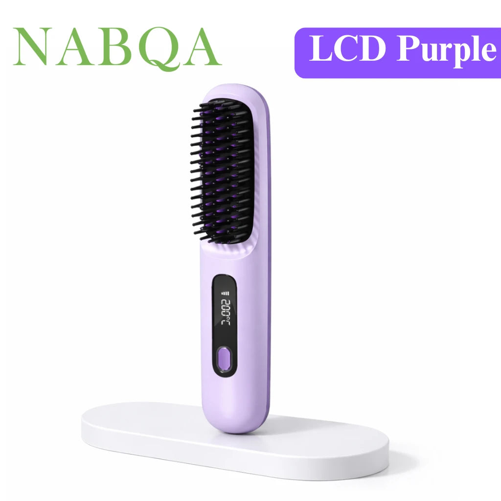 2 In 1 Straight Hair Comb Wireless Hair Straightener Brush Hair Fast Heating Portable Hot Curler USB Charging