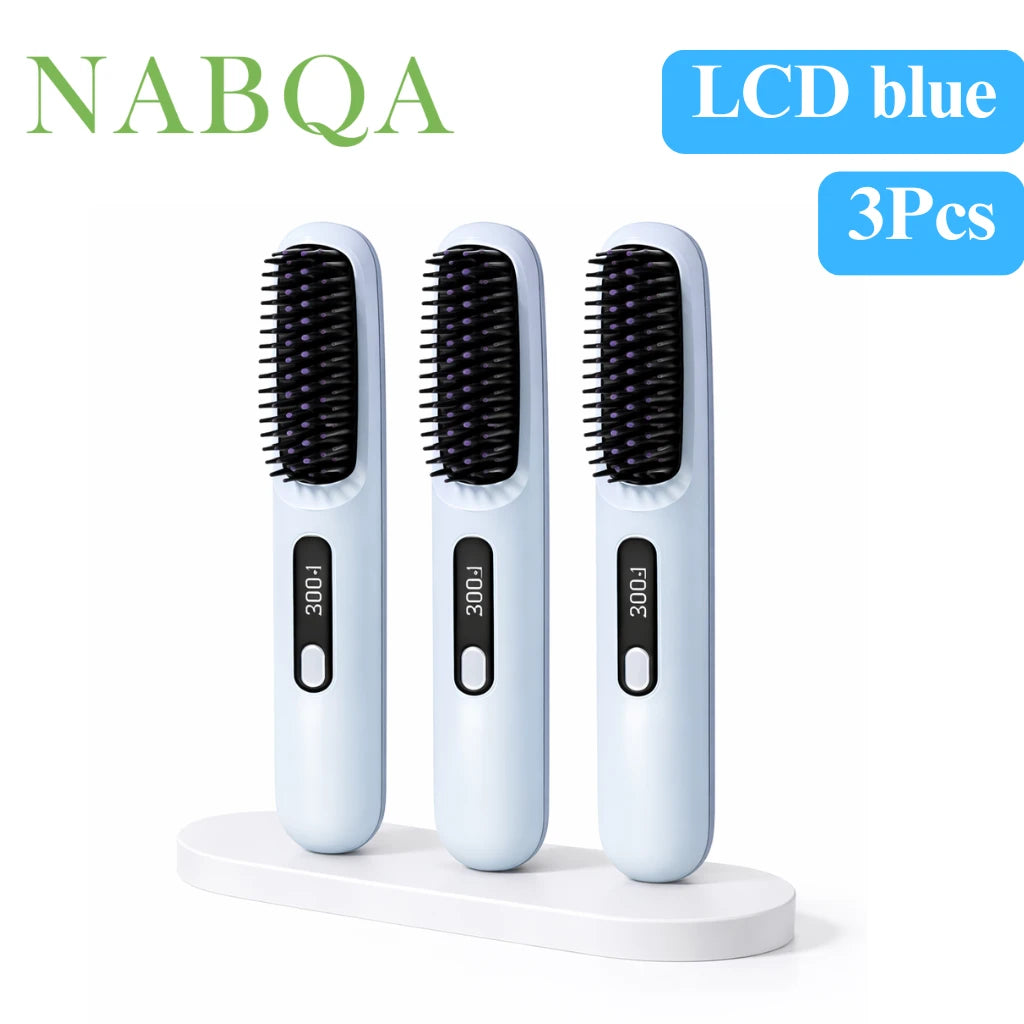 2 In 1 Straight Hair Comb Wireless Hair Straightener Brush Hair Fast Heating Portable Hot Curler USB Charging