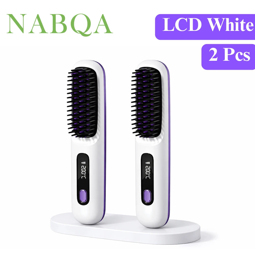2 In 1 Straight Hair Comb Wireless Hair Straightener Brush Hair Fast Heating Portable Hot Curler USB Charging