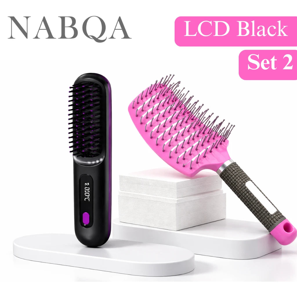 2 In 1 Straight Hair Comb Wireless Hair Straightener Brush Hair Fast Heating Portable Hot Curler USB Charging