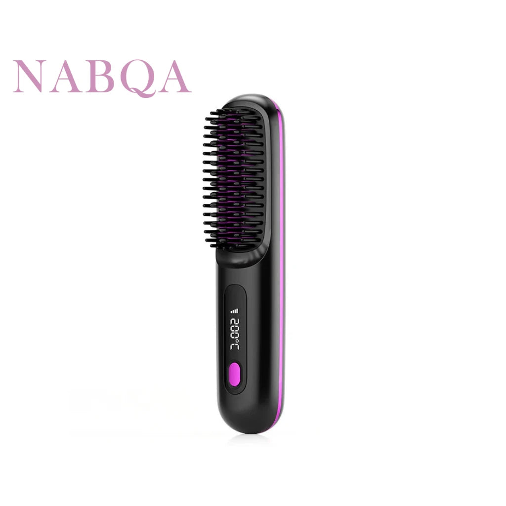 2‑in‑1 Wireless Hair Straightener Brush Fast Heating Curler