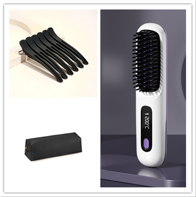2‑in‑1 Wireless Hair Straightener Brush Fast Heating Curler