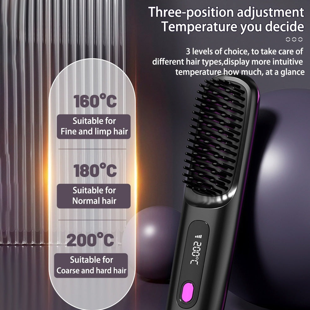 2‑in‑1 Wireless Hair Straightener Brush Fast Heating Curler