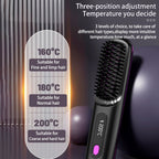 2‑in‑1 Wireless Hair Straightener Brush Fast Heating Curler
