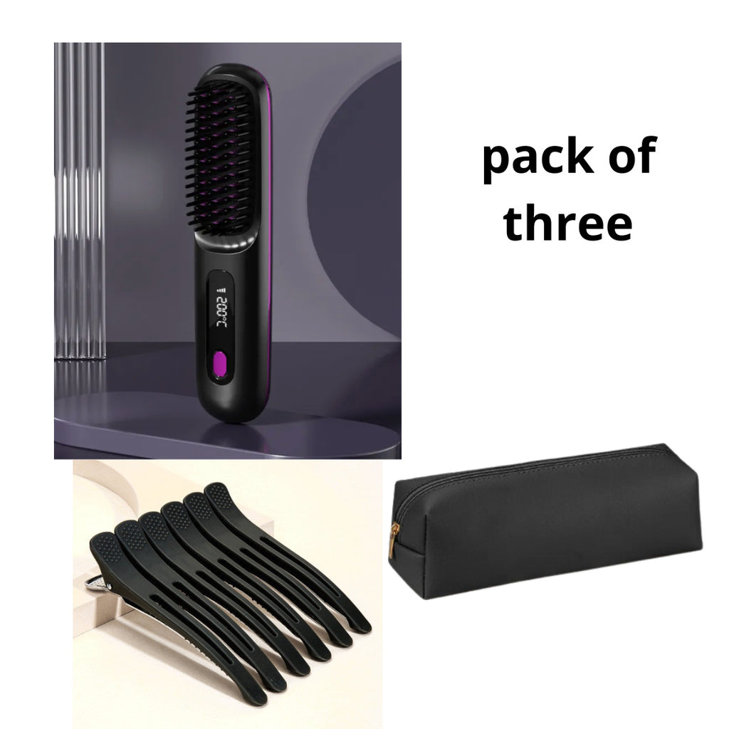 2‑in‑1 Wireless Hair Straightener Brush Fast Heating Curler