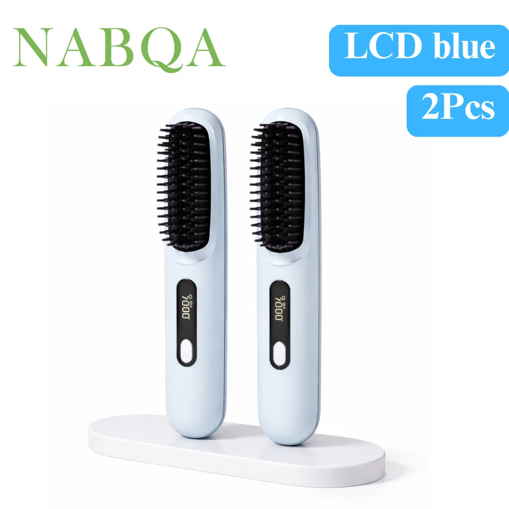 2‑in‑1 Wireless Hair Straightener Brush Fast Heating Curler
